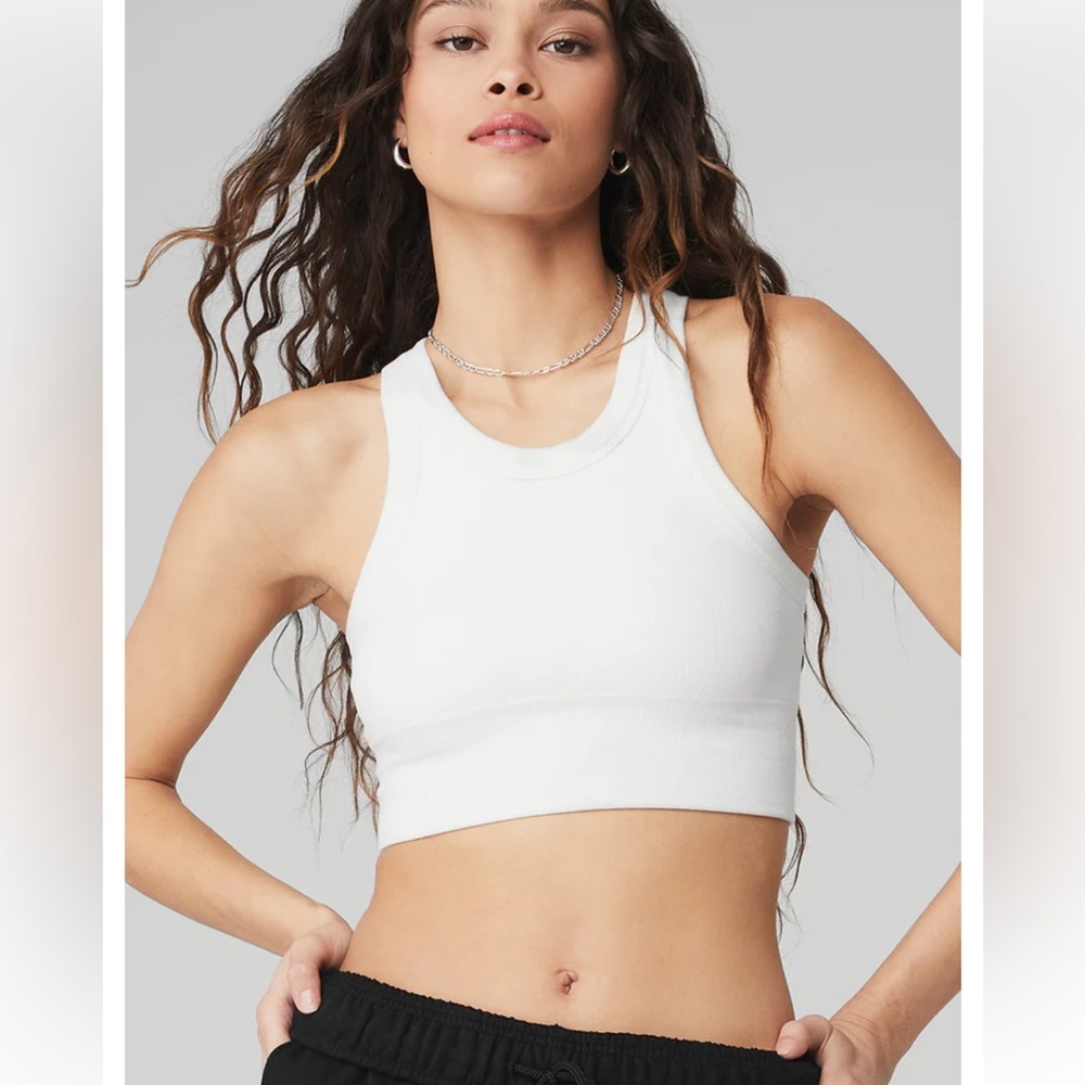 Alo Yoga White Crop Top / High Neck Cotton Bra